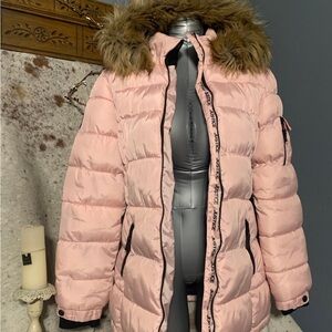 Justice Pink Puffer Jacket with Fur Trim
